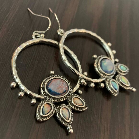 Silver Moonstone Color Gemstone Lotus Flower Earrings - Picture 3 of 10